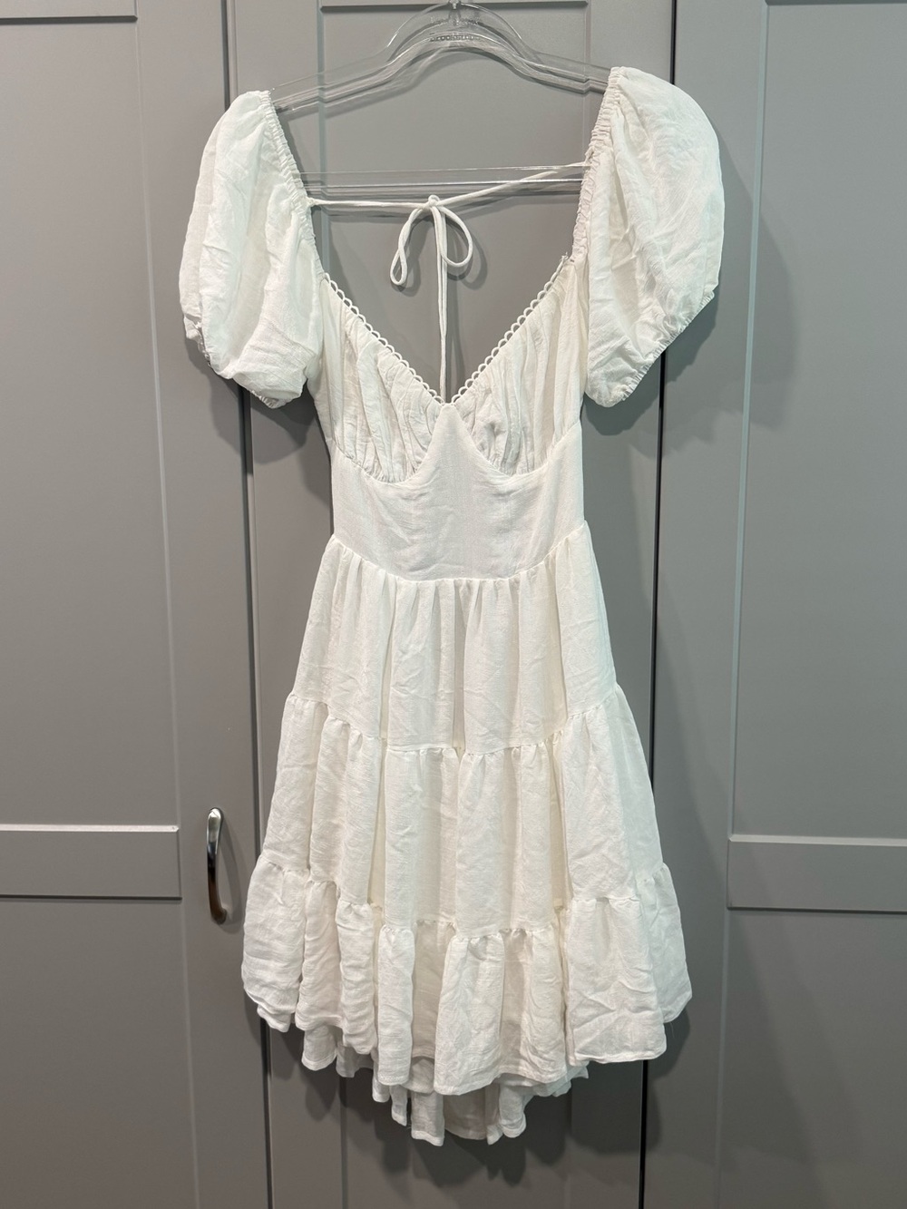Princess Polly White Puff Sleeve Tiered Mini Dress